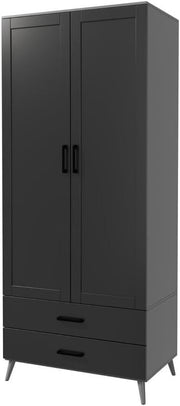 Modern Grey 2 Door Wardrobe with 2 Drawers – Space-Saving Bedroom Storage