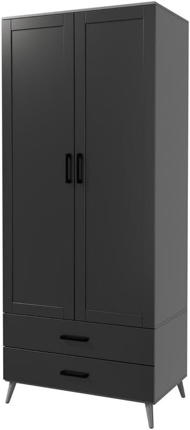 Modern Grey 2 Door Wardrobe with 2 Drawers – Space-Saving Bedroom Storage