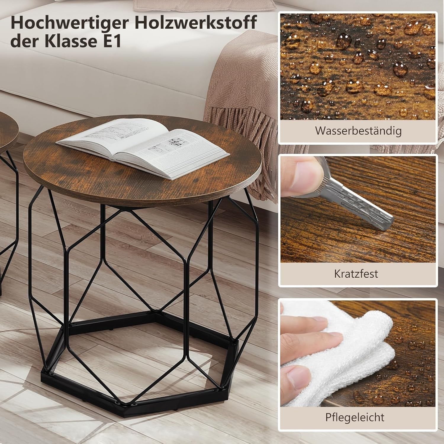 Set of 2 Round Coffee Tables with Removable Tops, Storage & Metal Frame