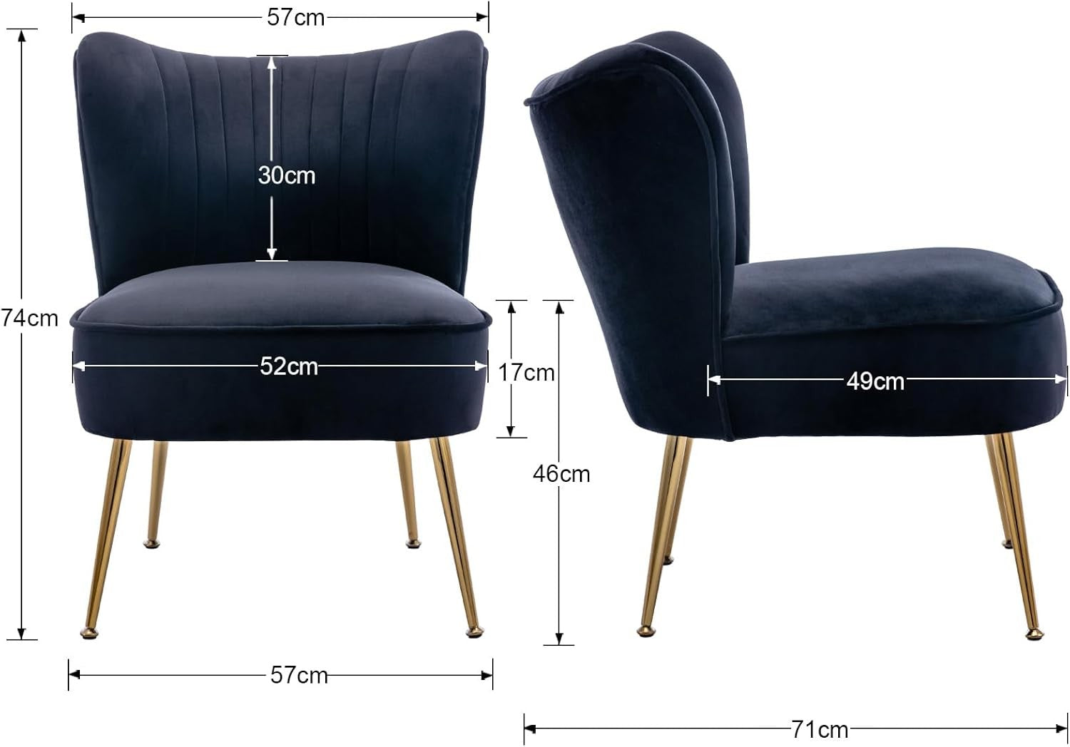 Black Velvet Accent Chair Gold Metal Legs Lounge Tub Seat