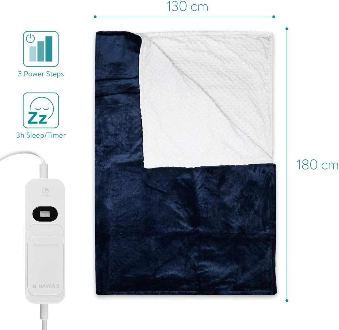 Electric Heated Throw Blanket 3 Heat Settings Auto Off Washable 180x130cm