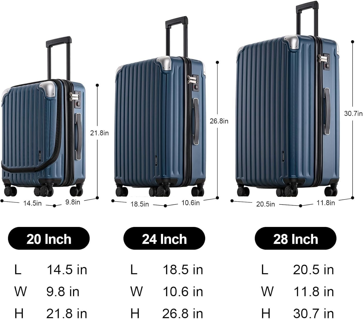3-Piece Hardshell Luggage Set Carry On Spinner Suitcases TSA Lightweight