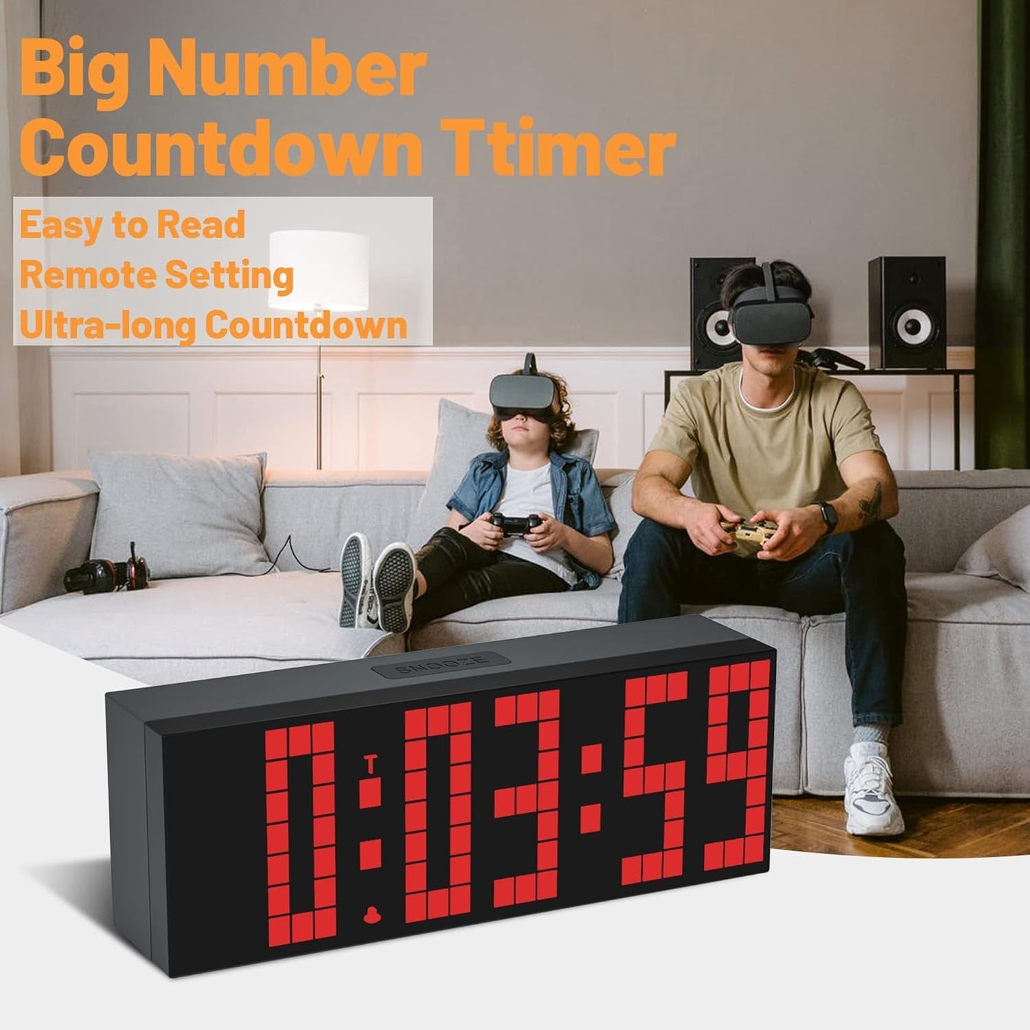 Large Digital Alarm Clock LED Display Remote Control Countdown Timer