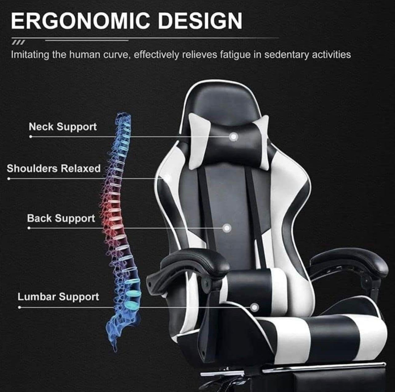 Gaming Chair with Footrest Ergonomic Reclining Office Desk Seat