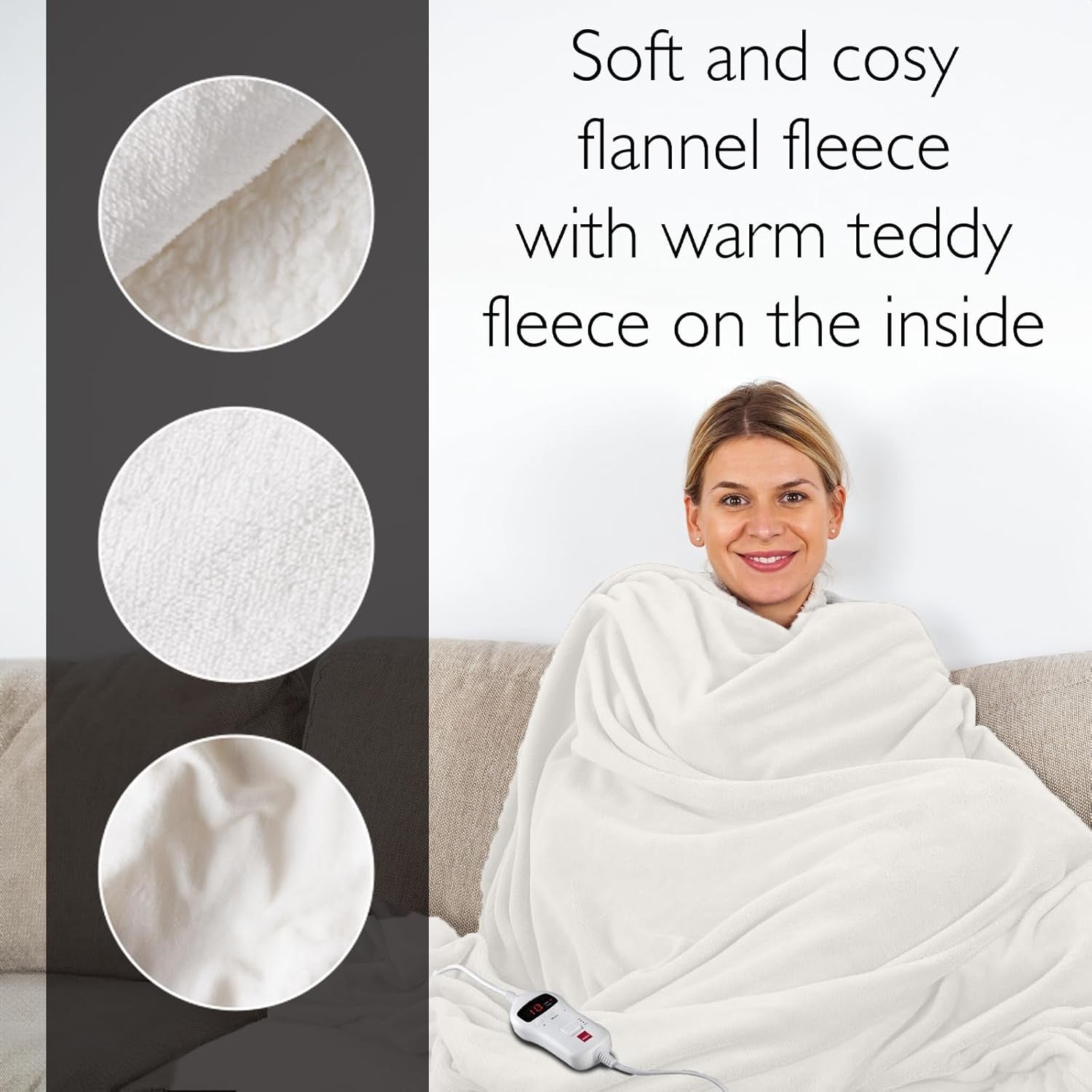 Electric Heated Throw Blanket Fast Heat Flannel Teddy 10 Settings Timer 160x120c