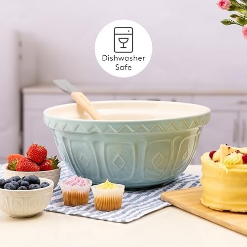 4L Powder Blue Mixing Bowl Earthenware Classic Pattern Kitchen Bakeware