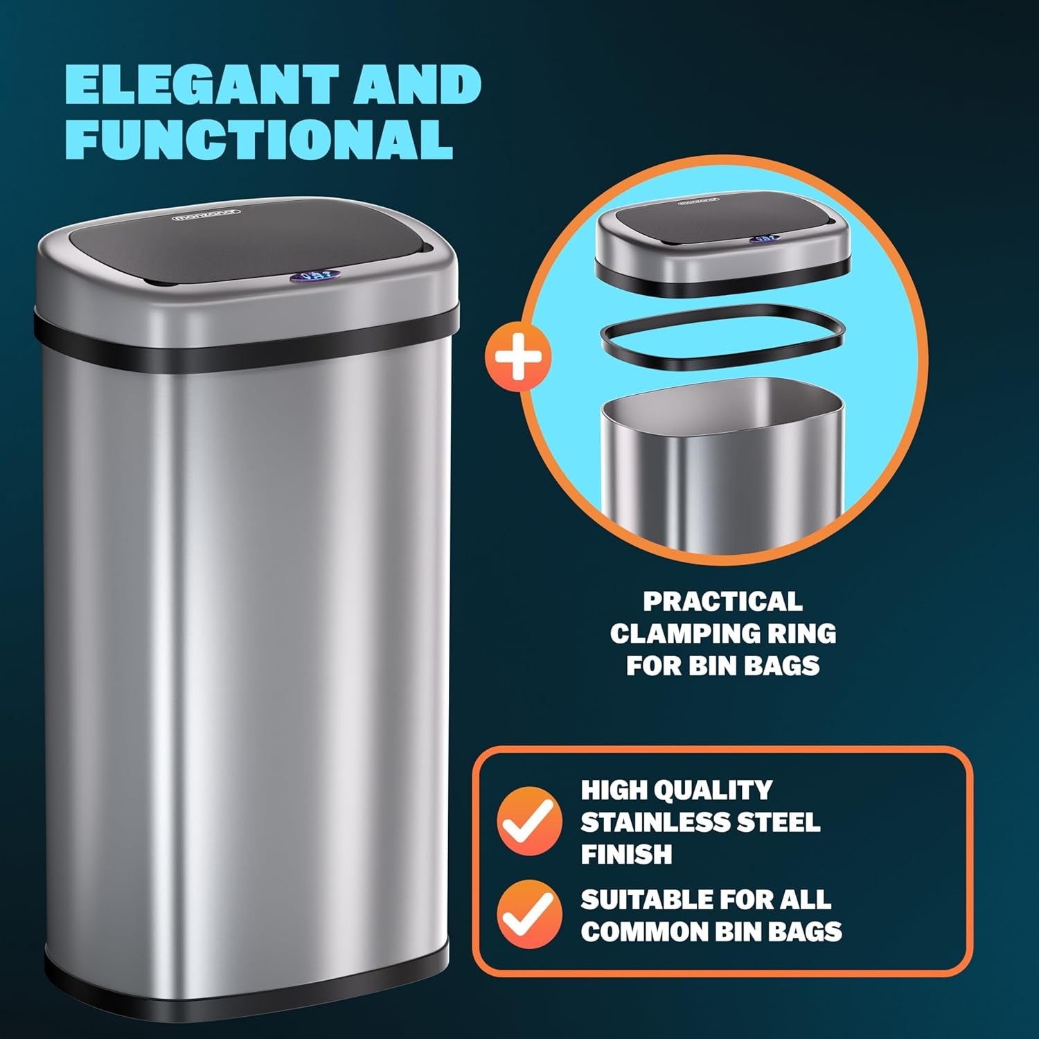 58L Automatic Sensor Bin Stainless Steel Soft Close