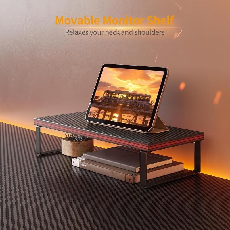 L-Shaped 120cm Gaming Desk with Monitor Stand & Headset Hook, Black Carbon