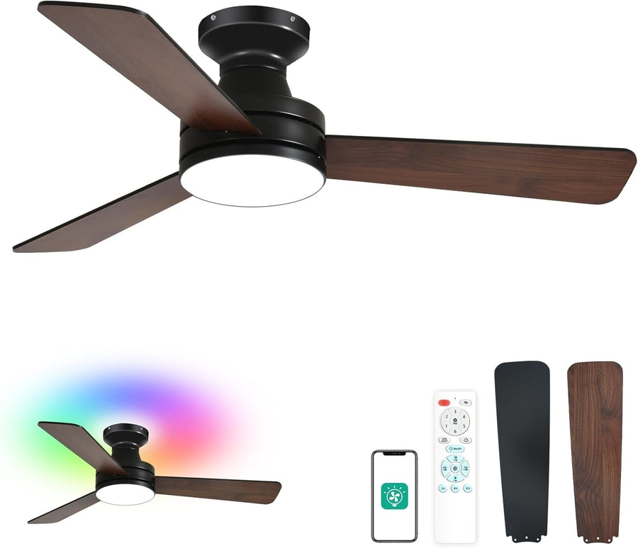 Orison 42"" Ceiling Fan with Lights, RGB Backlight, 6 Speeds, App & Remote