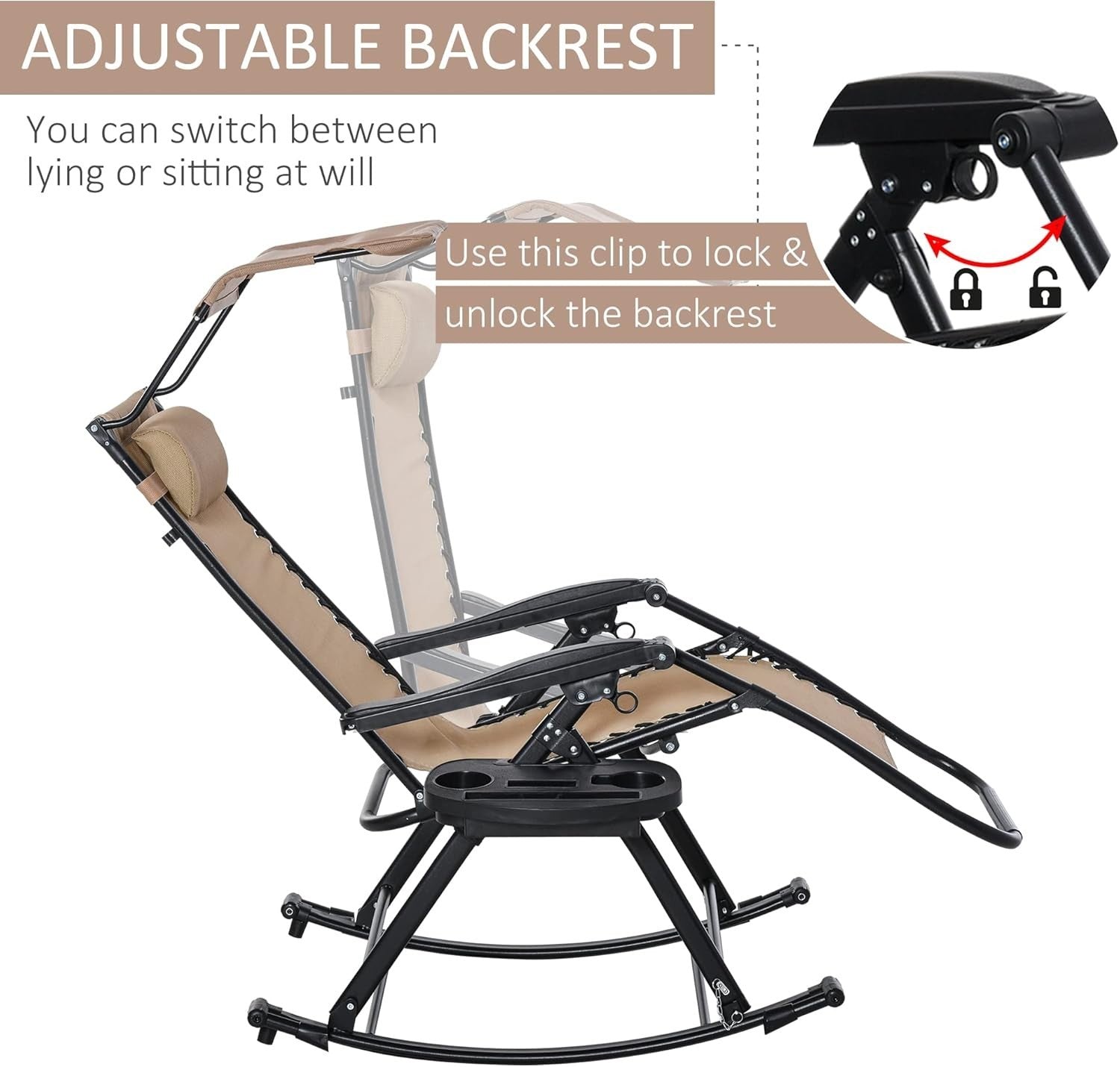 Adjustable Zero Gravity Recliner Rocking Chair with Canopy & Side Holder