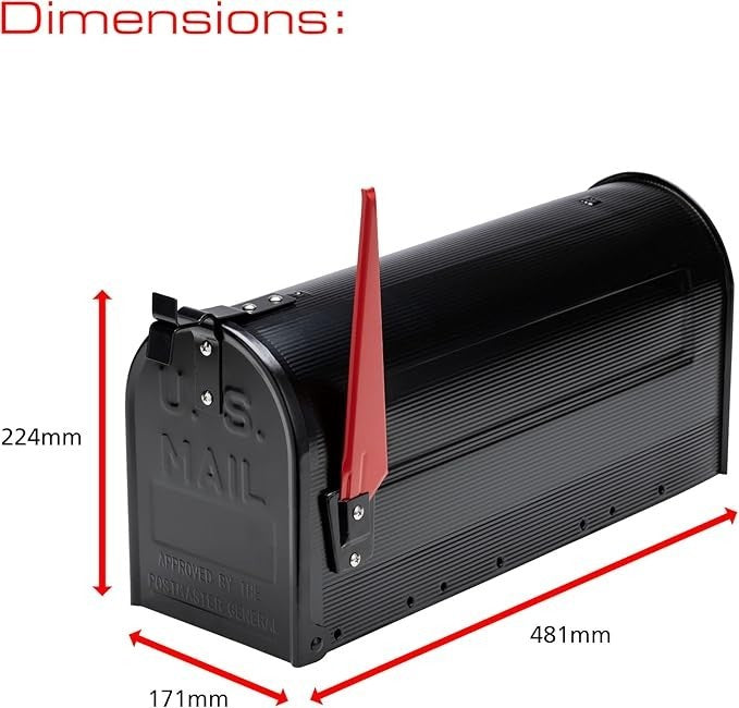 Lockable Black Aluminium Mailbox – Weatherproof, Large Capacity, Post Mounted