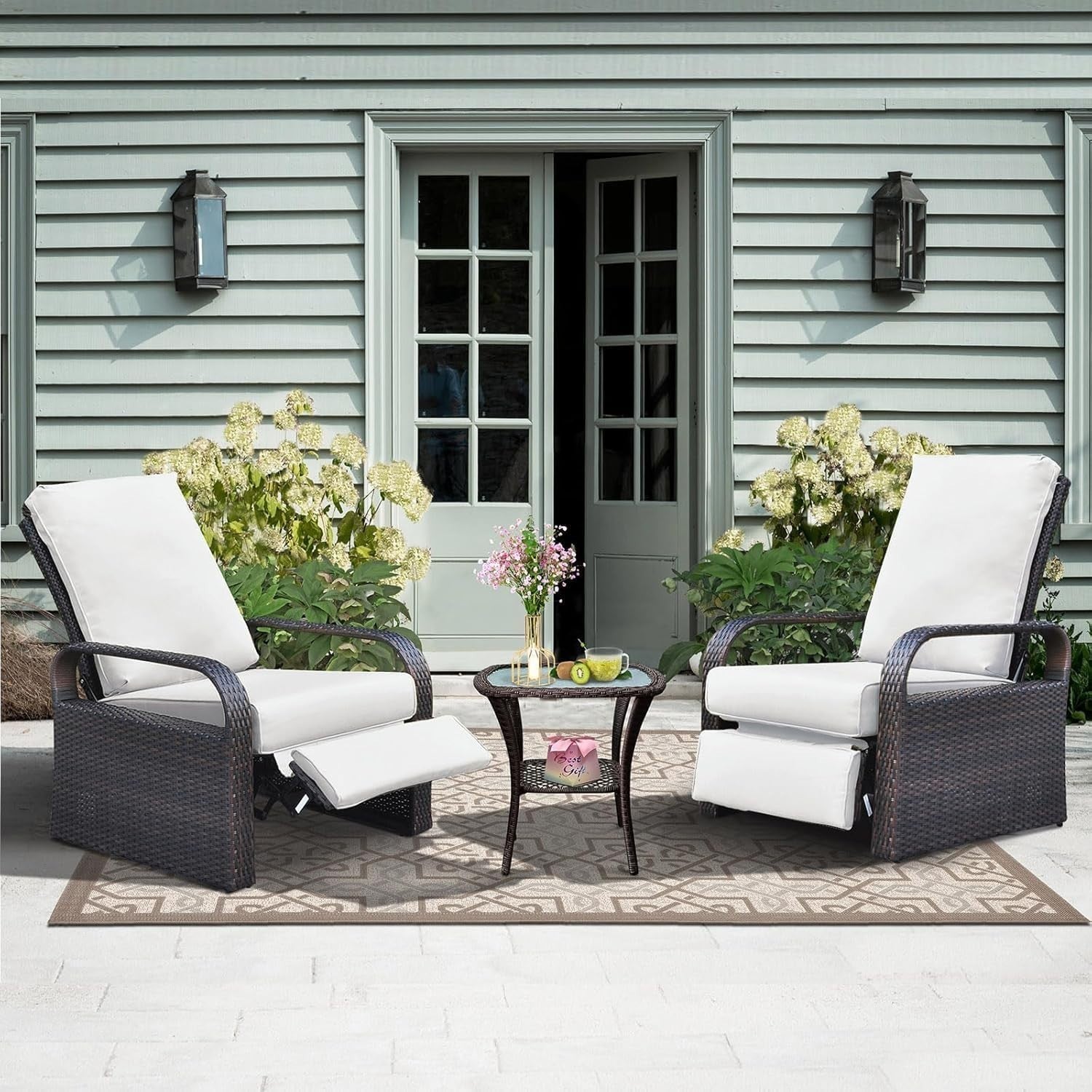 Adjustable Recliner Garden Chair Set Outdoor Rattan Patio Furniture 3-Position