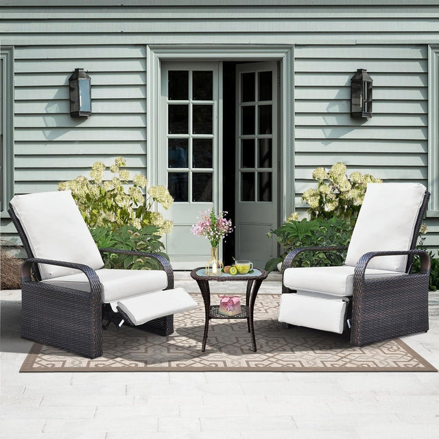Adjustable Recliner Garden Chair Set Outdoor Rattan Patio Furniture 3-Position
