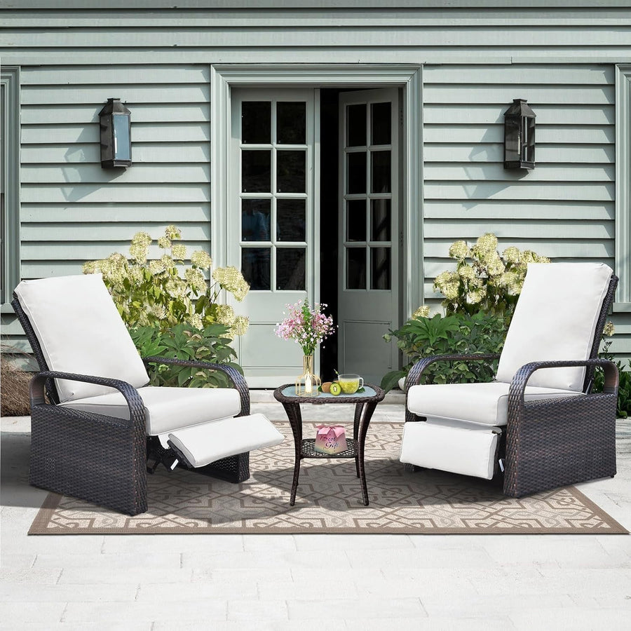 Adjustable Recliner Garden Chair Set Outdoor Rattan Patio Furniture 3-Position