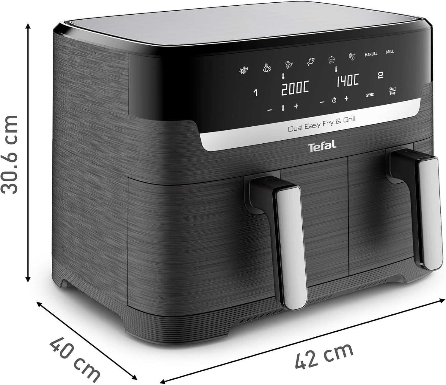 Dual Drawer Air Fryer Grill XXL 8.3L 8 Programs Stainless Steel Family Meals