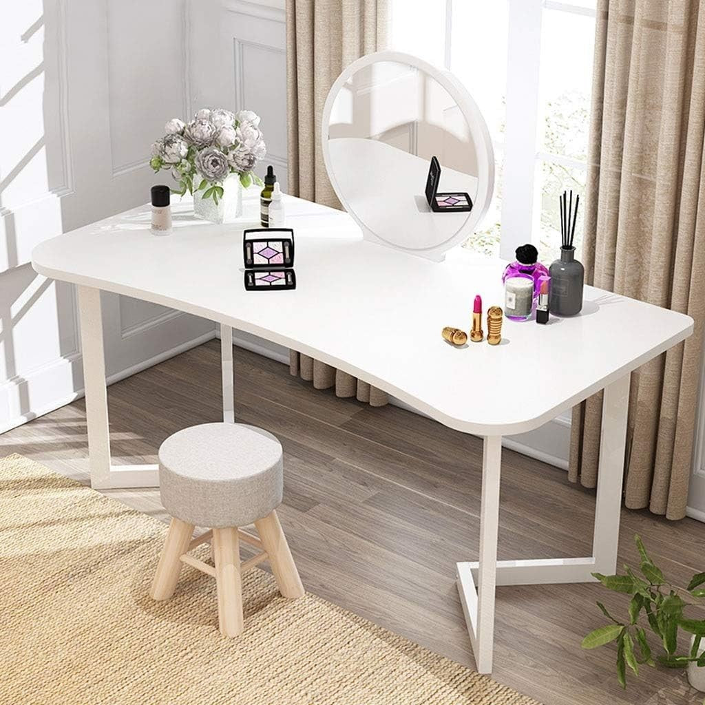 White Dressing Table Stool Set Vanity Desk Movable Mirror Makeup Storage Wood