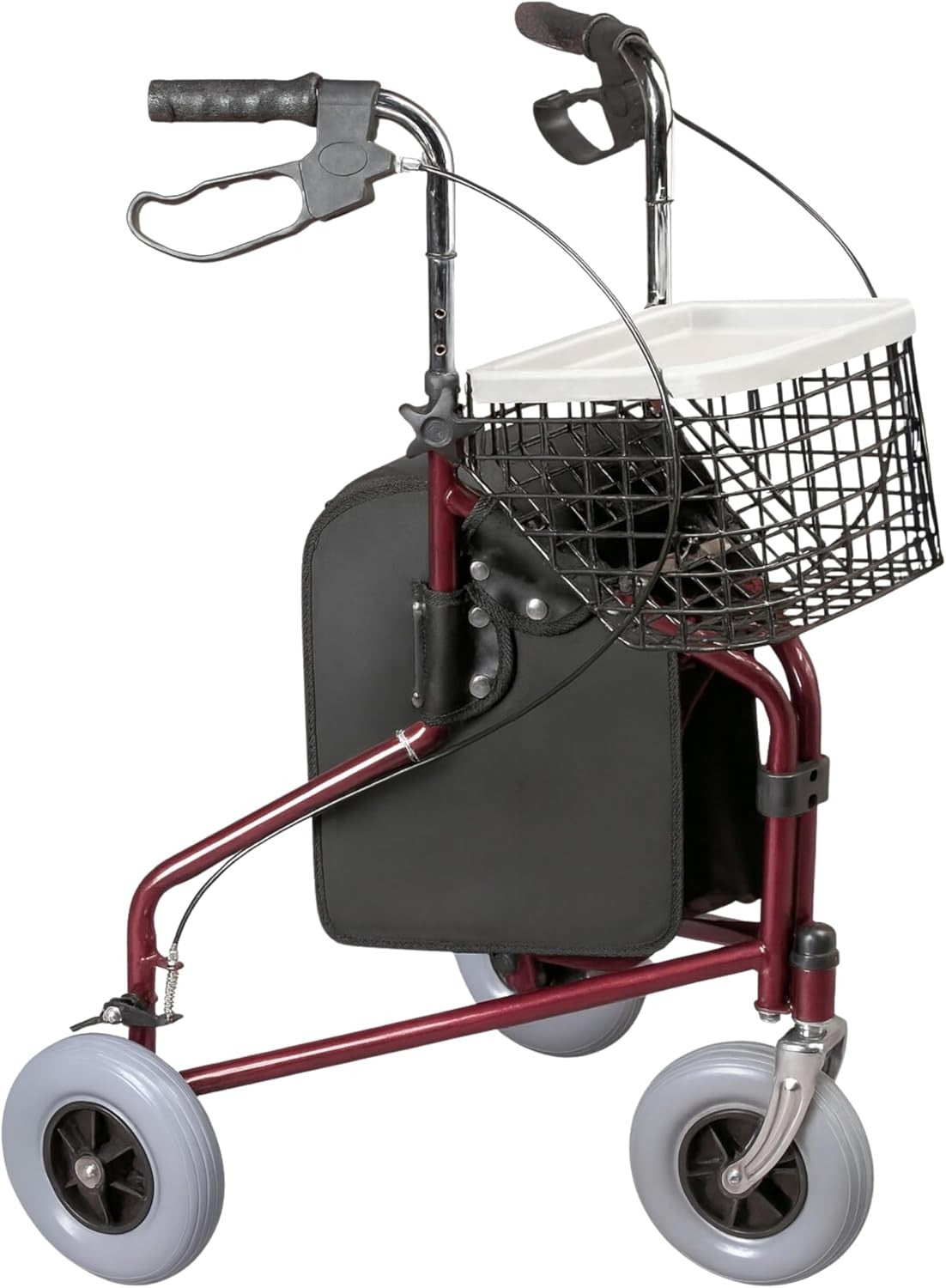 3 Wheel Rollator Walker Lightweight Folding Basket Tray Lockable Brakes