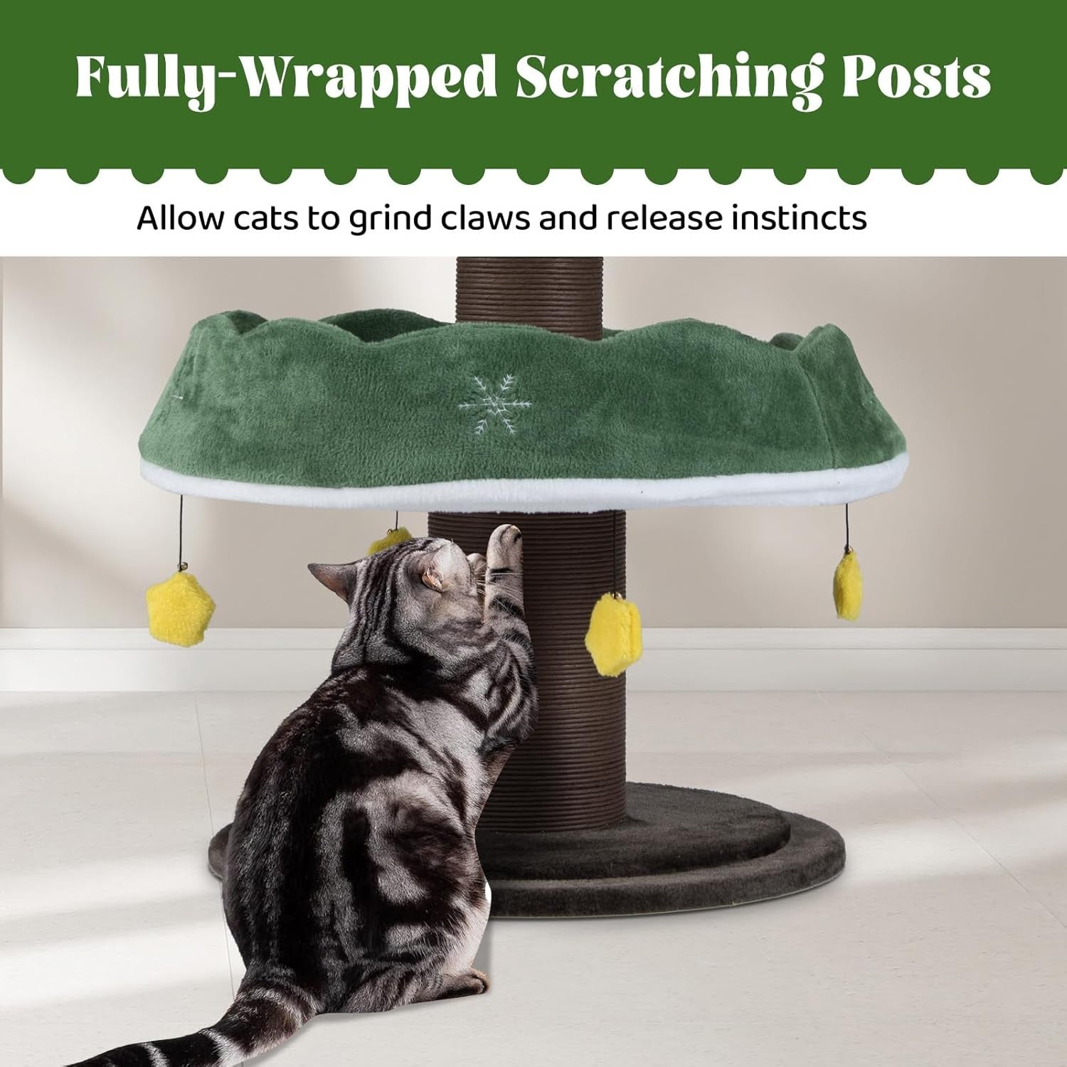 Christmas Tree Cat Tower 179cm Green Plush Scratching Post Multi-Level Condo