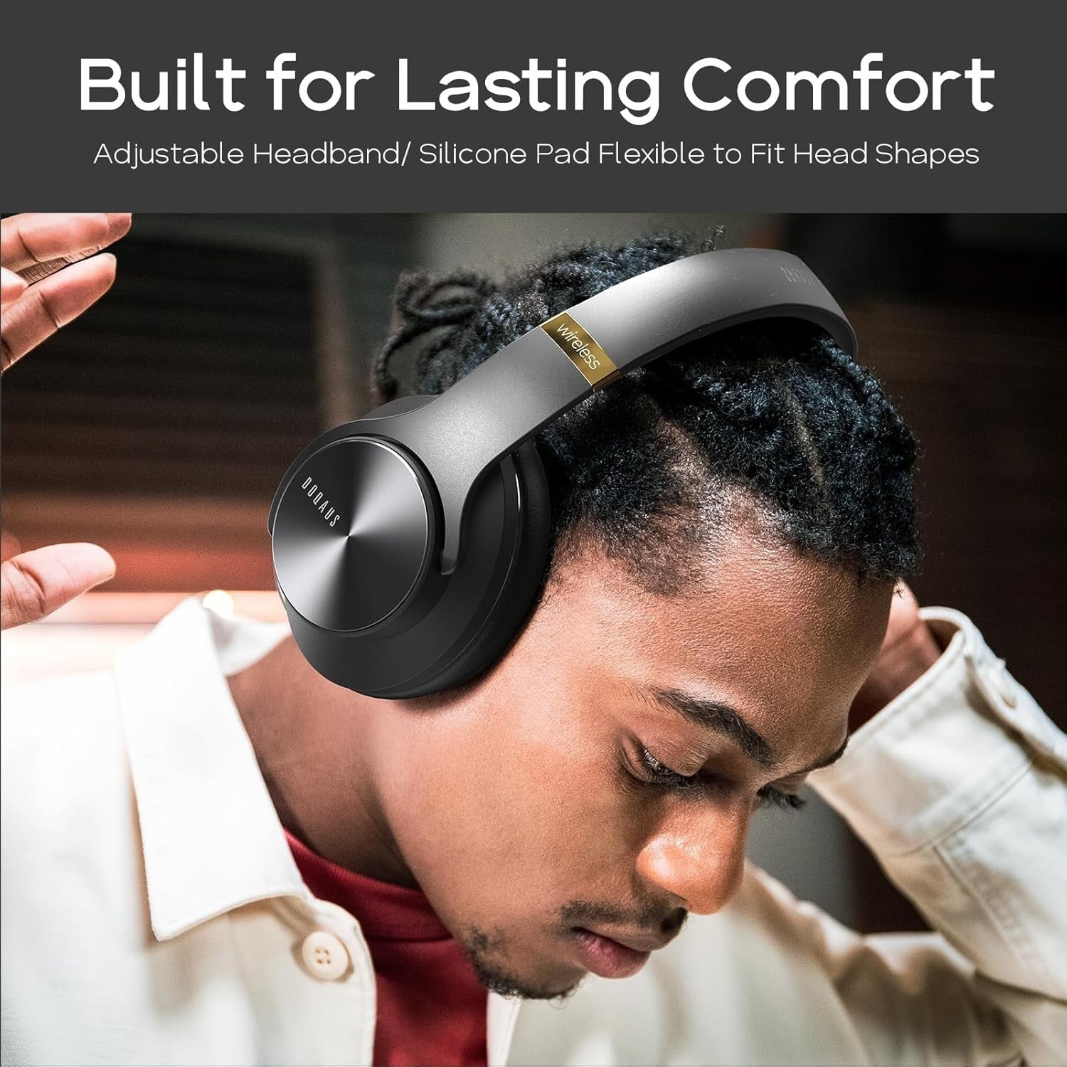 Black Bluetooth 5.3 Over Ear Headphones 90H Playtime 3EQ Foldable