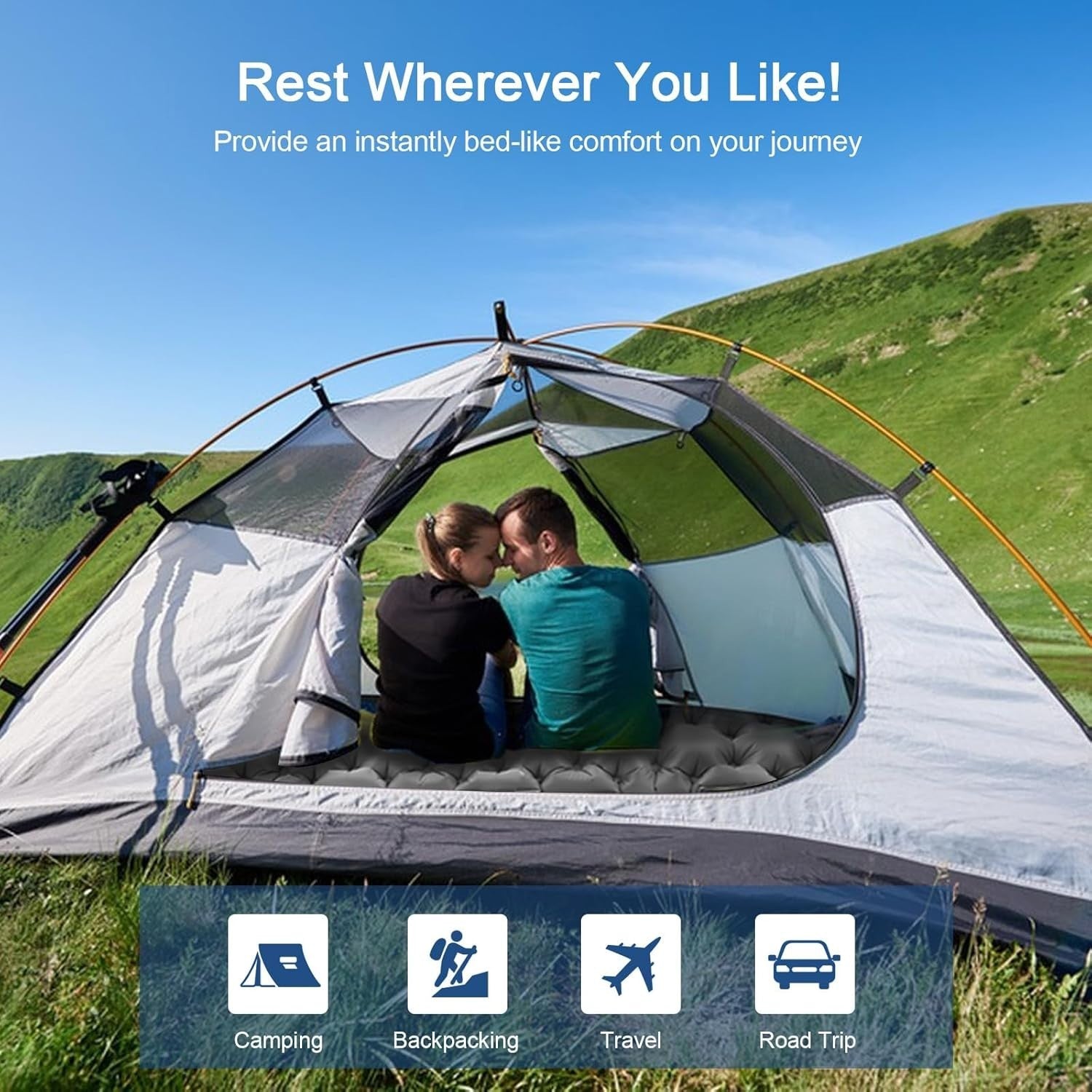 Double Inflatable Camping Mattress 192x122x10cm Ultralight with Pump