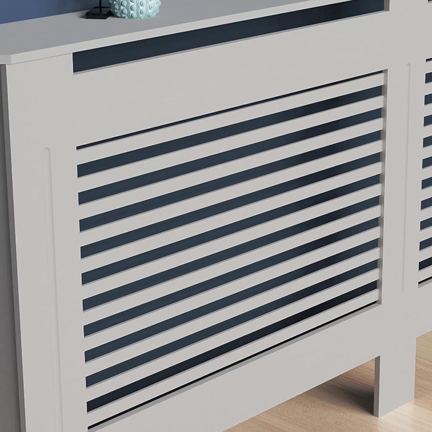 Modern Grey Radiator Cover Cabinet 92cm MDF Slatted Heater Shelf