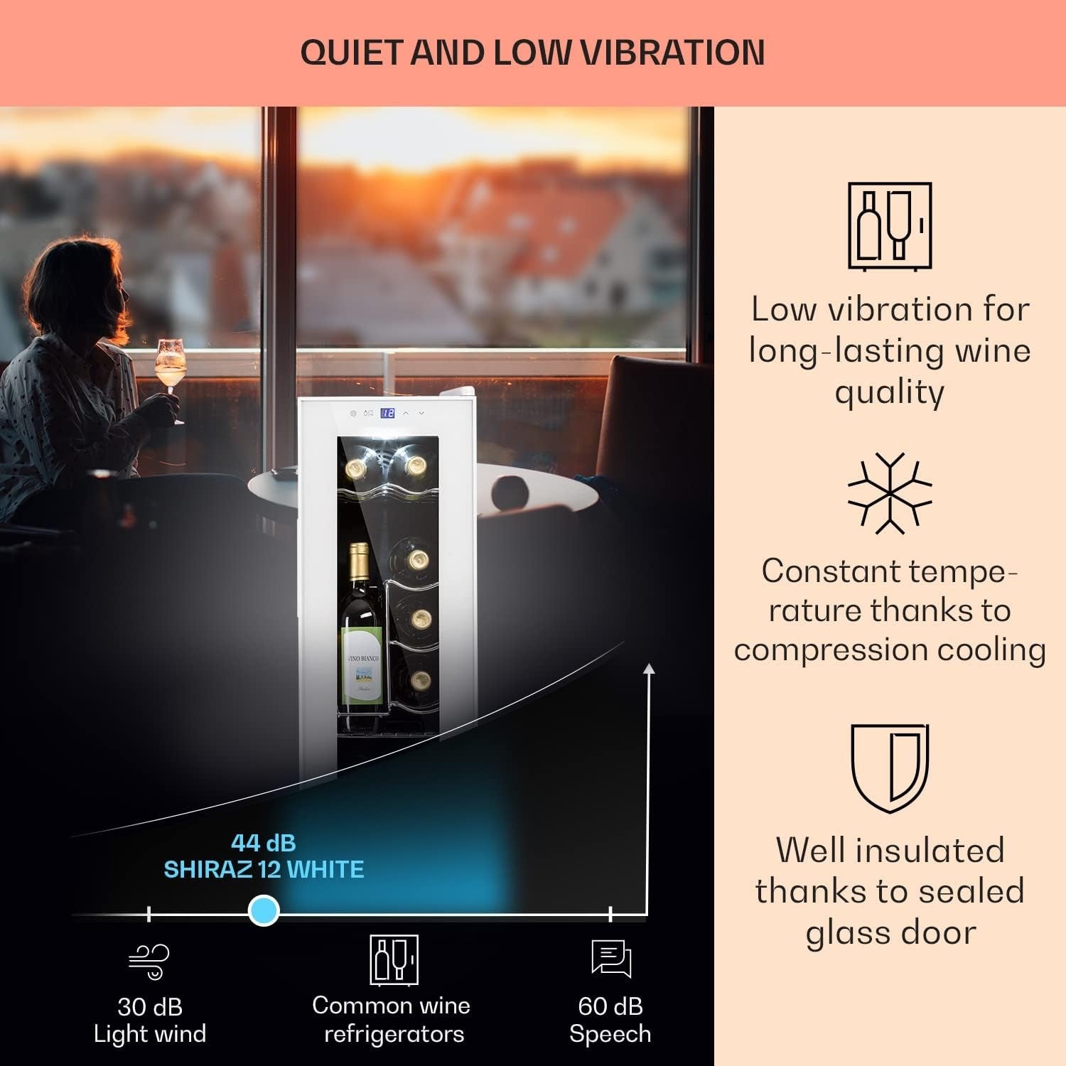 Wine Cooler Fridge 12 Bottle Slim Glass Door Single Zone Freestanding White