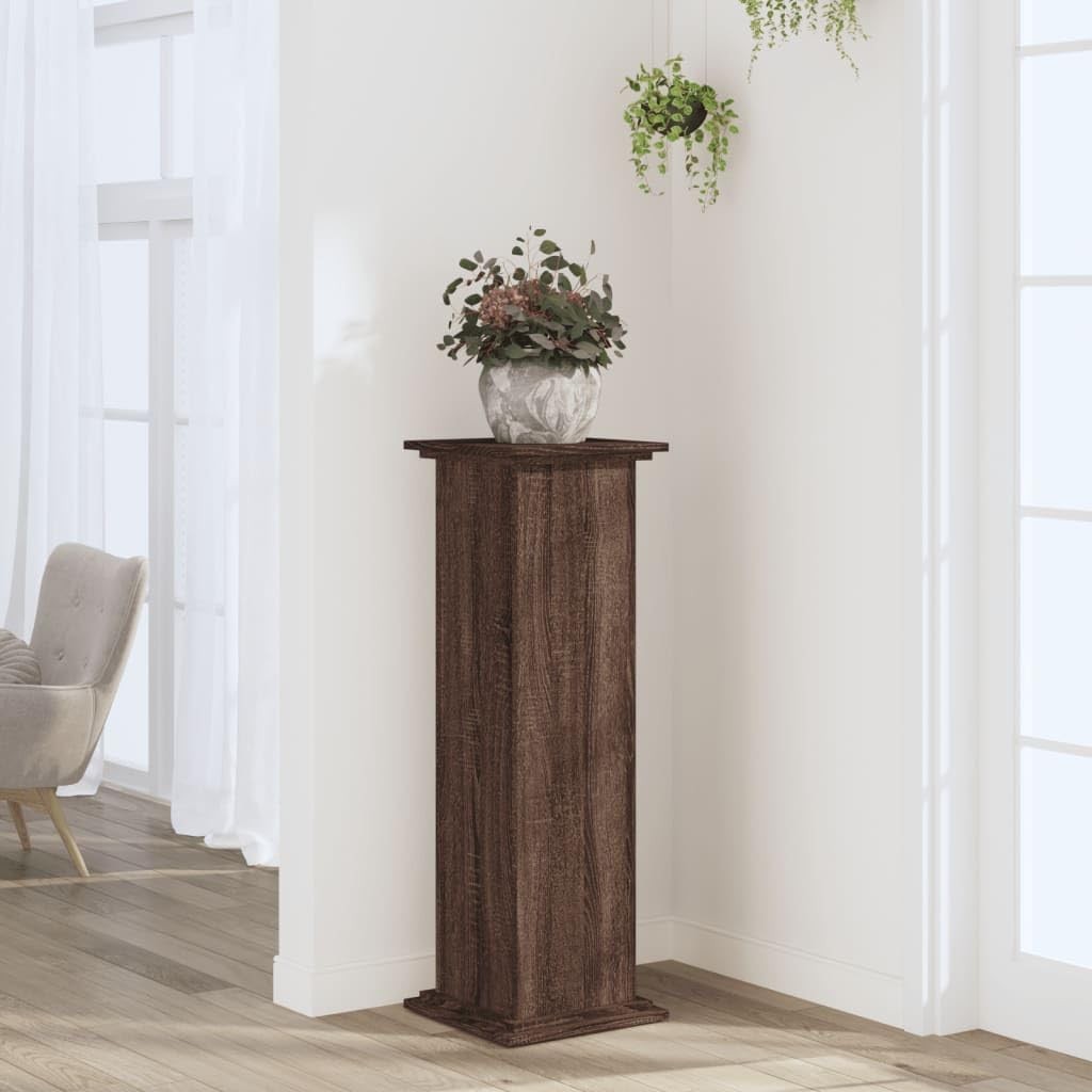 Tall Brown Oak Plant Stand 100cm Modern Wood Pedestal Table for Home Decor