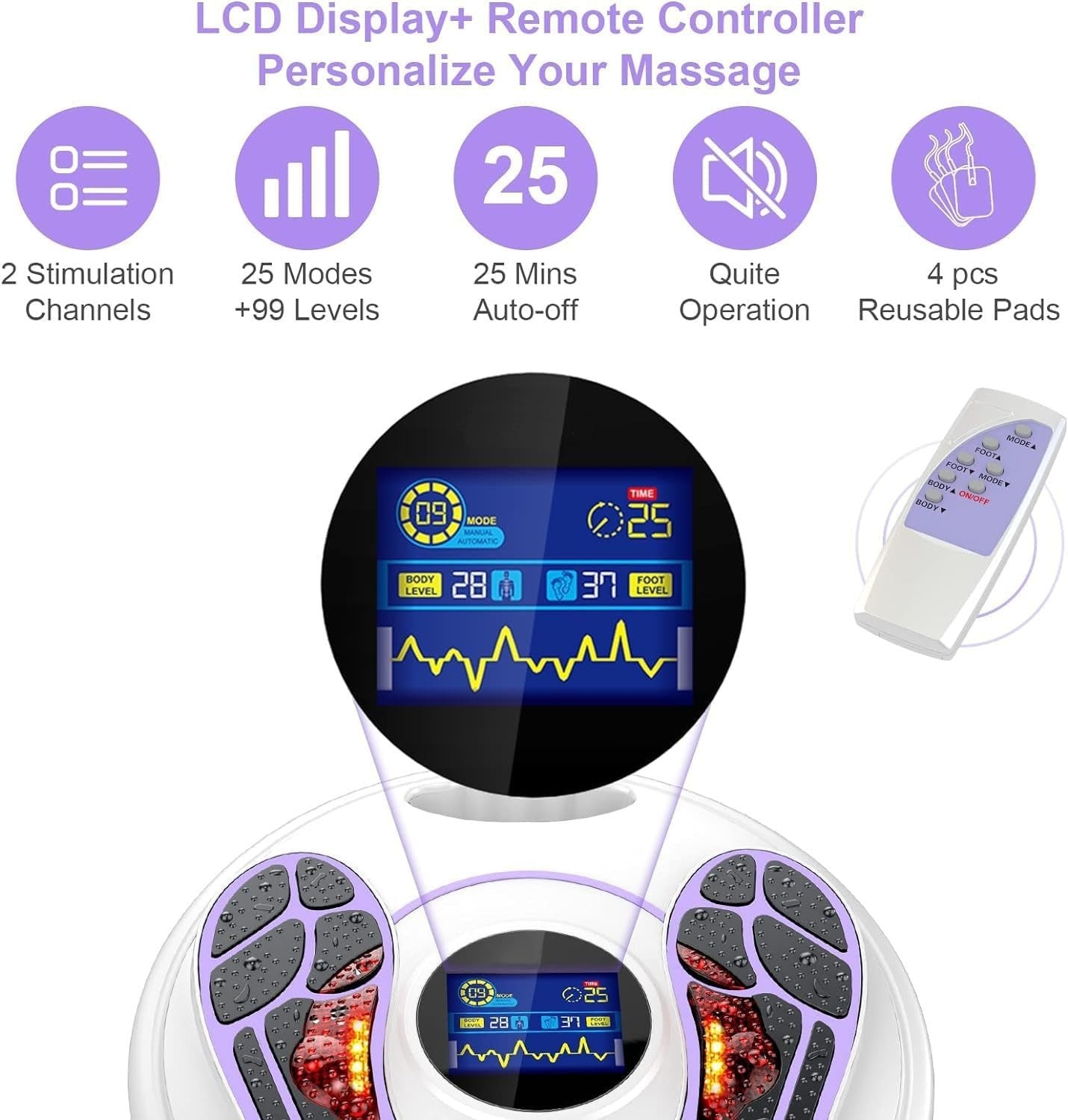 EMS TENS Foot Circulation Massager 99 Intensity Pain Relief Therapy