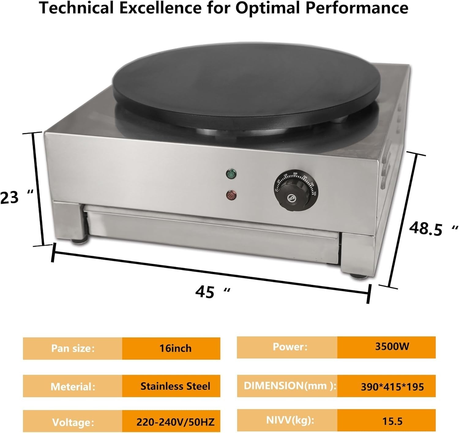 Commercial Electric Crepe Maker 40cm Non-Stick Hotplate Pro Pancake Machine