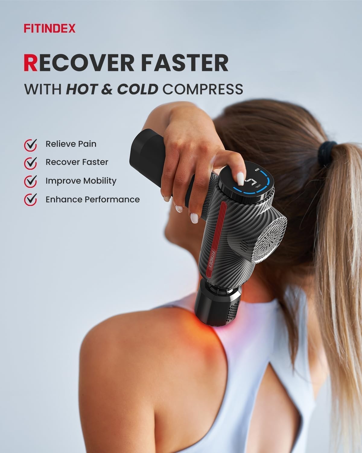 Hot & Cold Massage Gun Deep Tissue Muscle Recovery LCD 5 Speeds 5 Heads