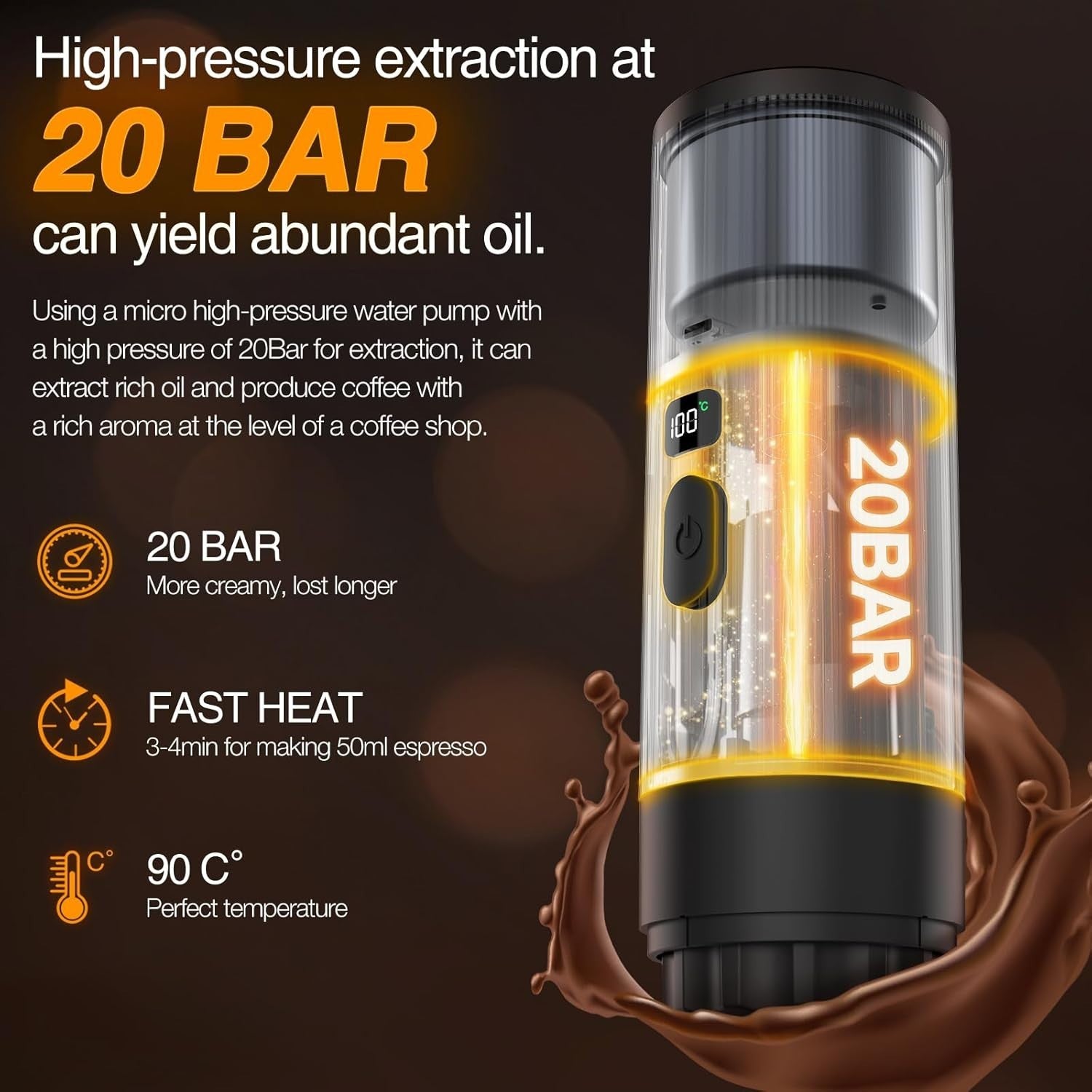 Portable Espresso Coffee Maker 3-in-1 Self-Heating Travel Machine USB