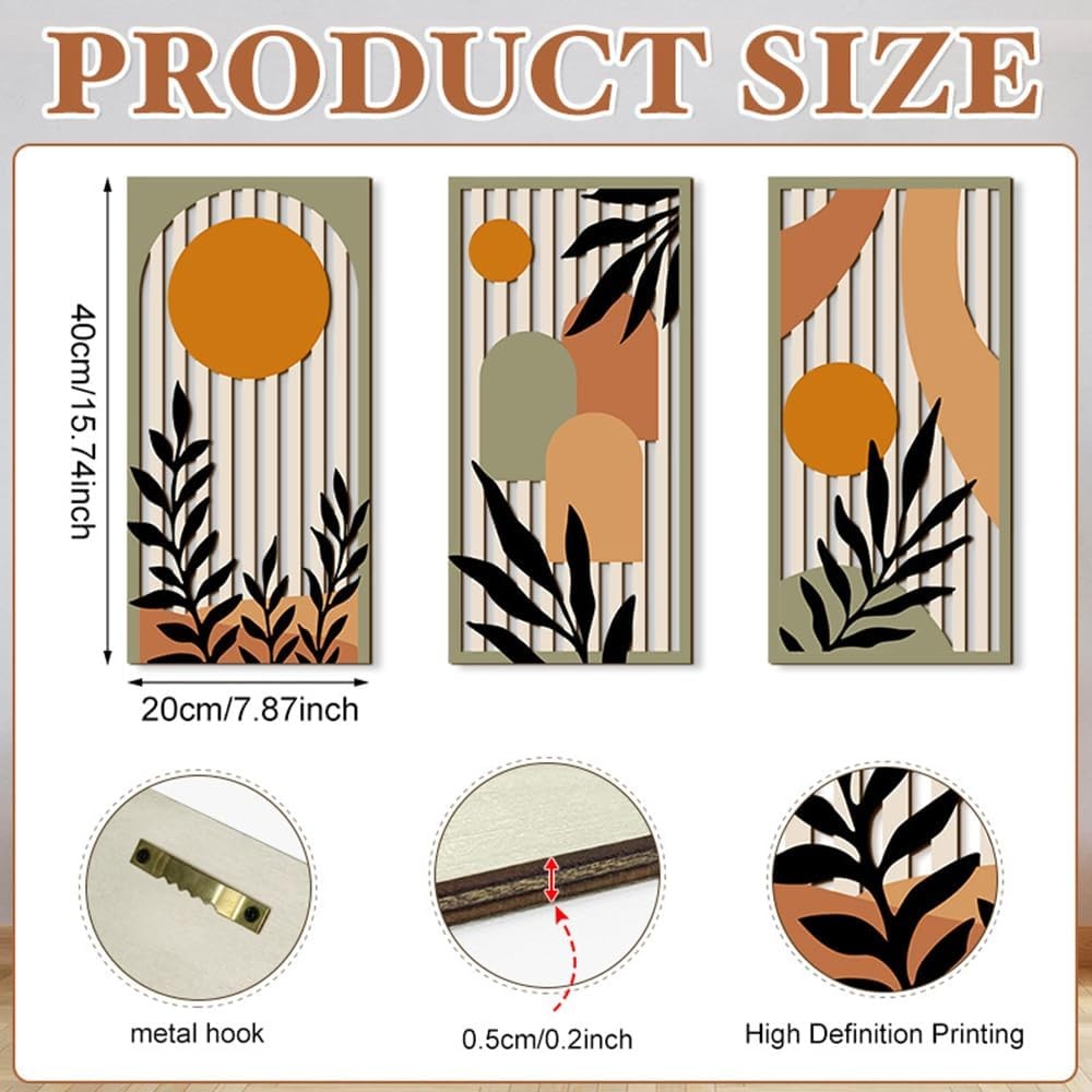 KiKiHong 3-Piece Wooden Abstract Botanical Wall Art for Living Room