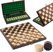 32cm Wooden Checkers Set | 100-Square Folding Draughts Board | Travel Game