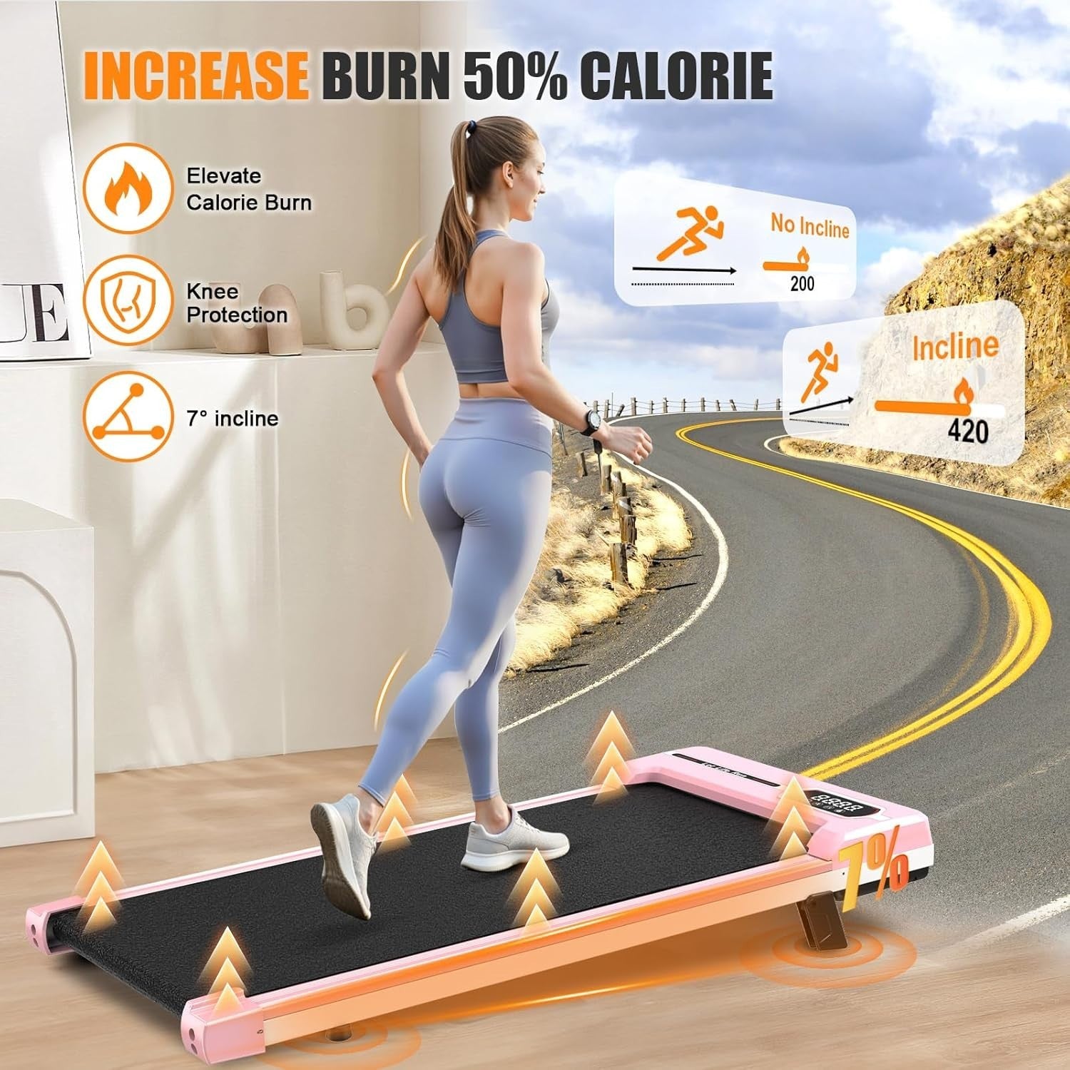 Under Desk Walking Pad Treadmill 8 km/h Incline Compact Portable