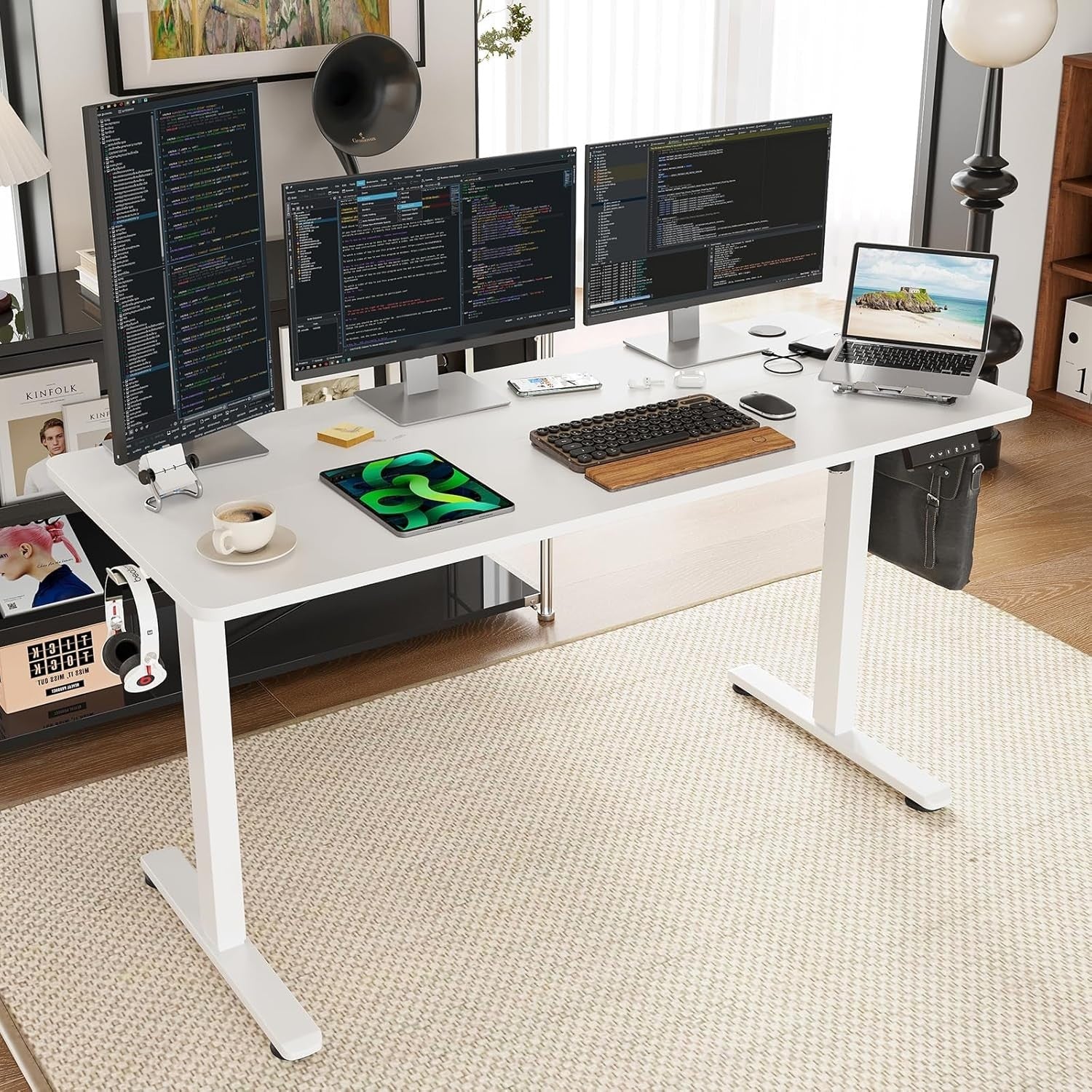 Electric Standing Desk 140x60cm Adjustable Sit Stand Home Office Table White