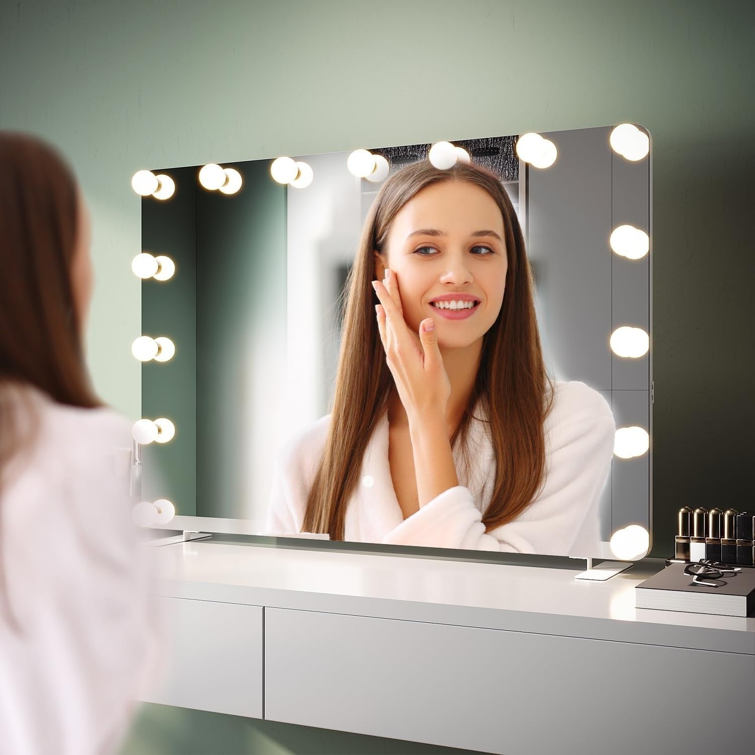 Lighted Makeup Mirror with 15 Dimmable LED Bulbs, Touch Control, 3 Colors