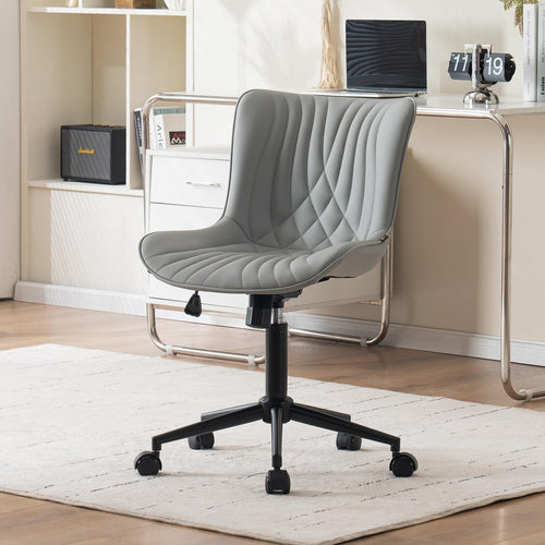 Ergonomic Grey Office Chair Adjustable Height Swivel Faux Leather Desk Seat