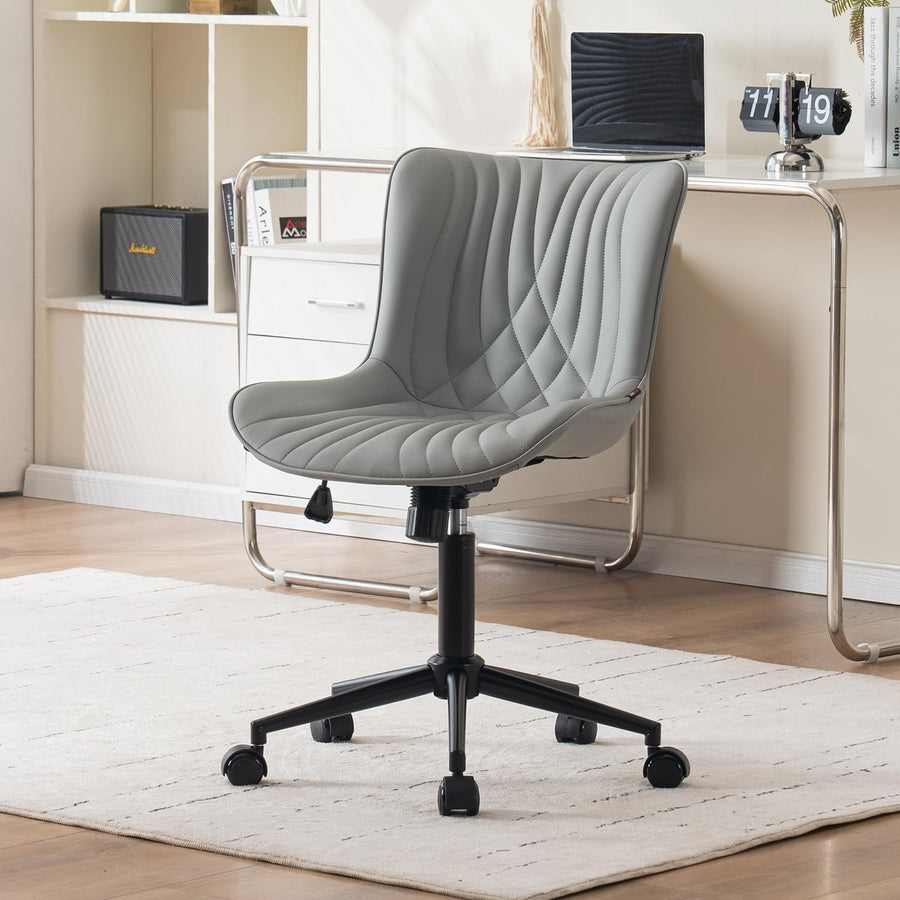 Ergonomic Grey Office Chair Adjustable Height Swivel Faux Leather Desk Seat