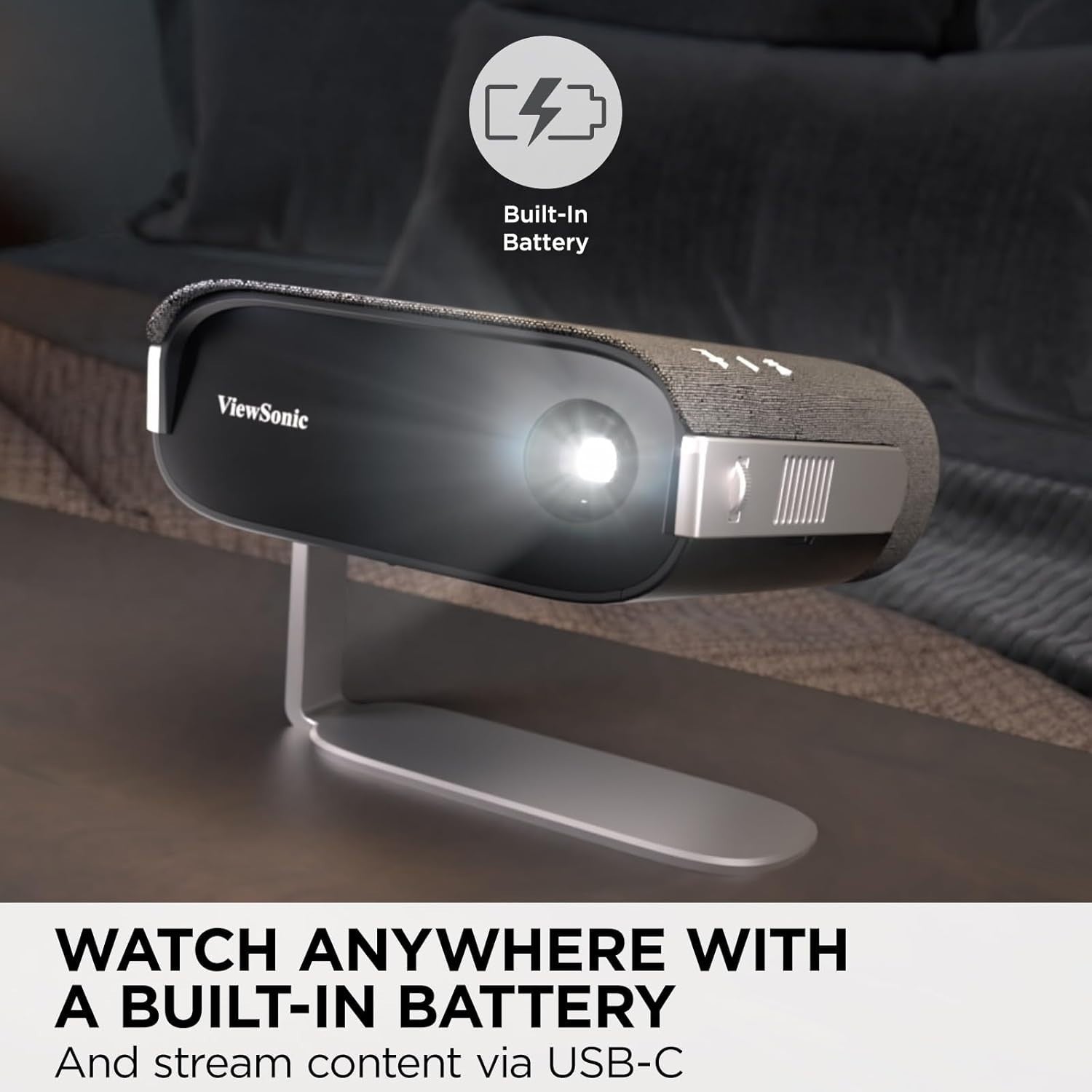 Portable Smart LED Projector 360° Auto Focus WiFi Bluetooth Battery