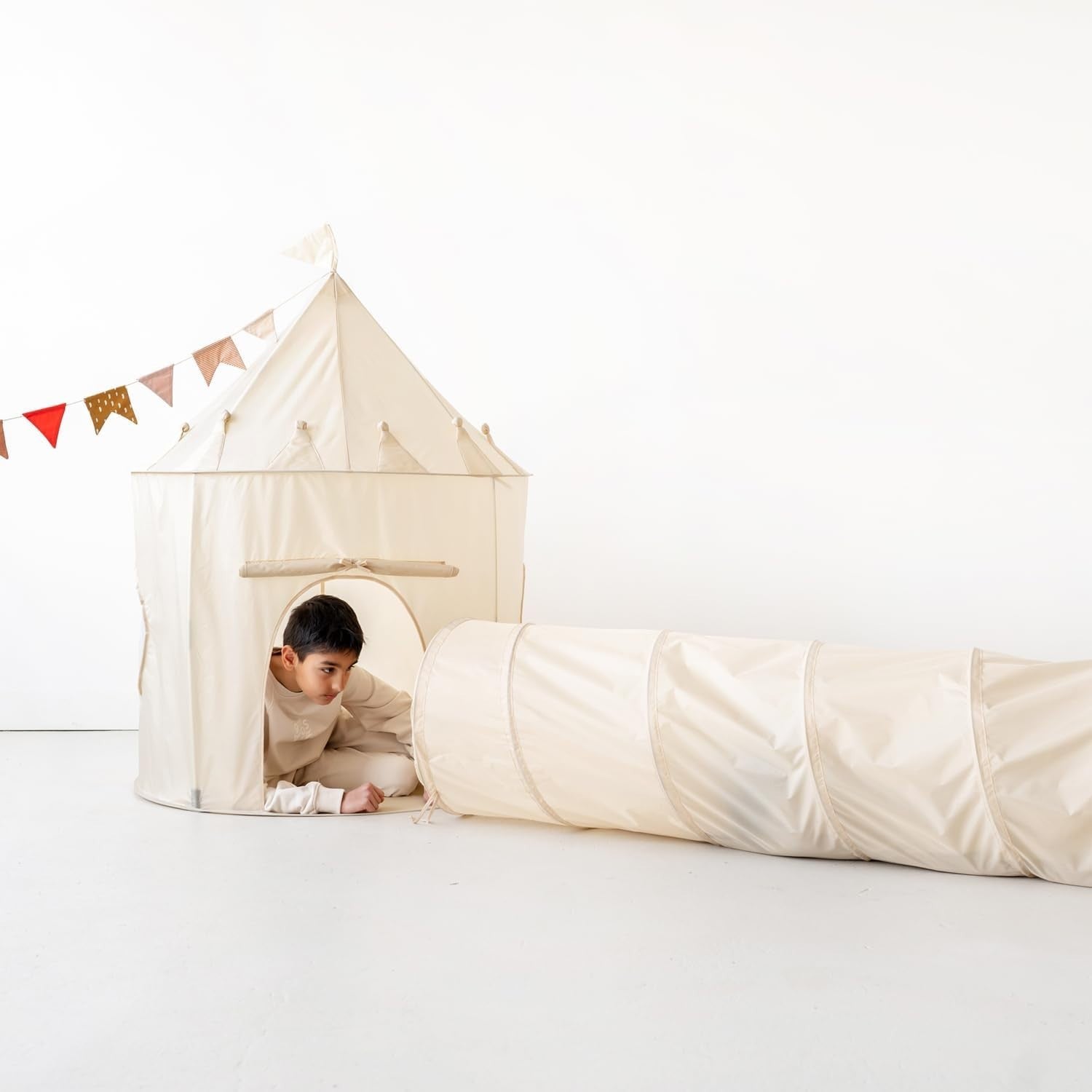 Neutral Beige Kids Indoor Play Tent Pop Up Fort House Large