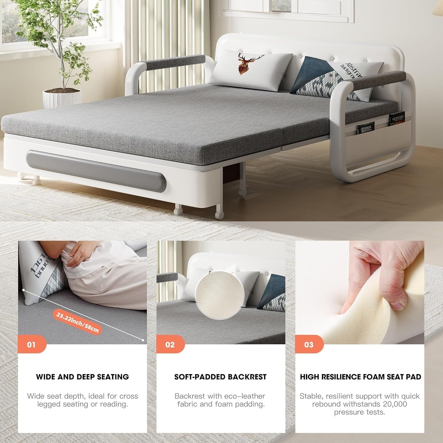 Convertible Sofa Bed Storage Futon Small Spaces Guest Room Grey Modern