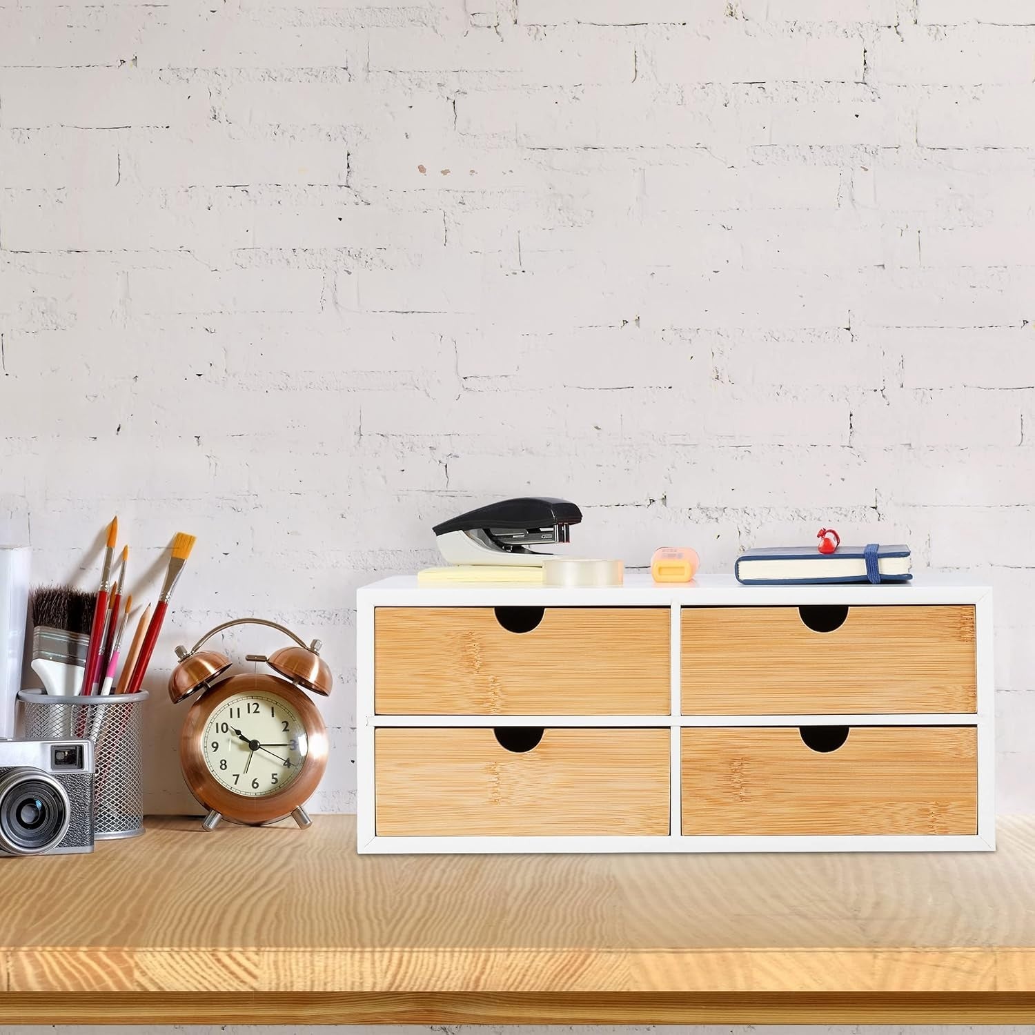 Bamboo Desk Organiser with 4 Drawers – Office Supplies Storage