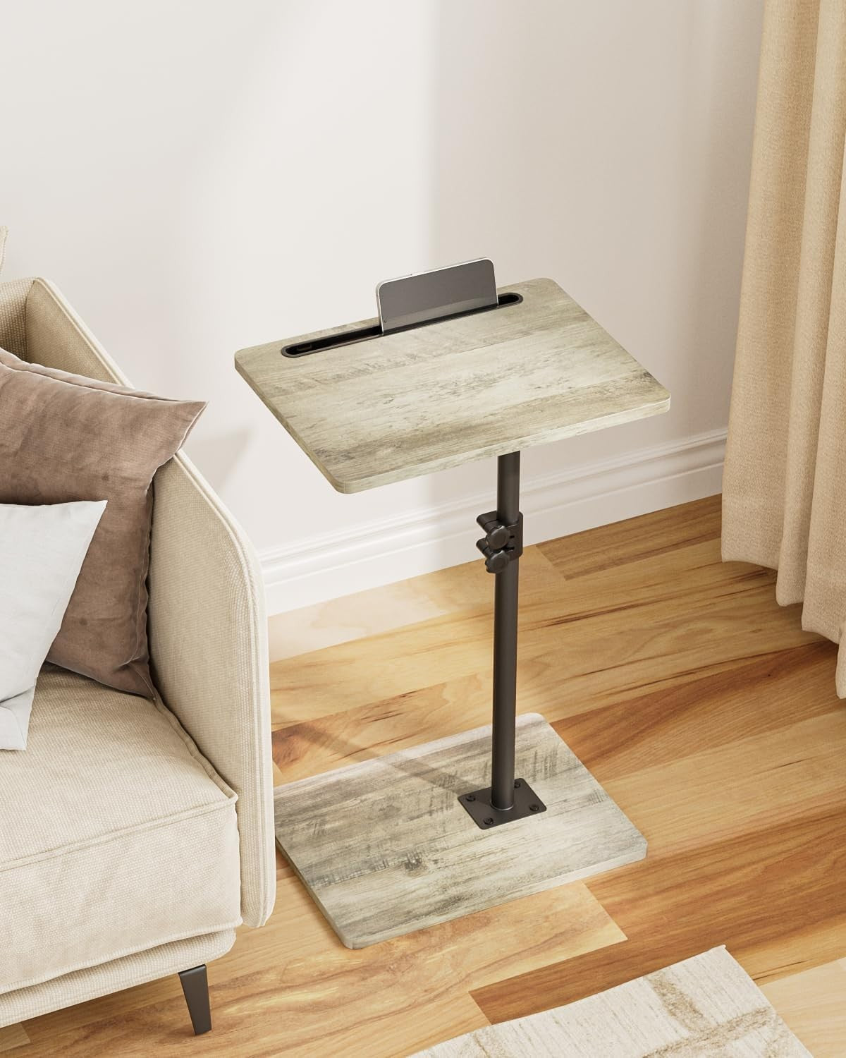 Adjustable C-Shaped Swivel Side Table 40x30x(45-81)cm Grey Coffee Tray