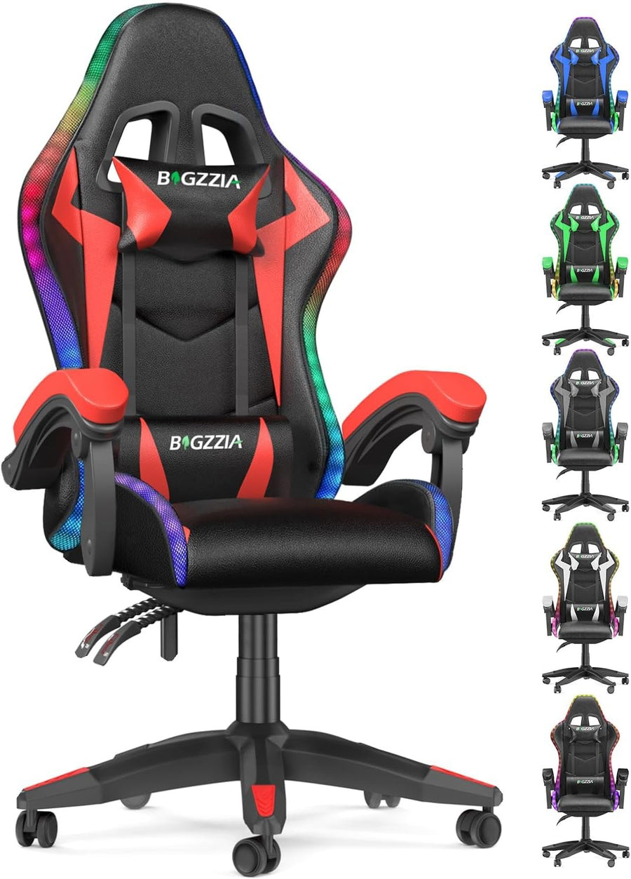 RGB Gaming Chair Recliner PU Leather Lumbar