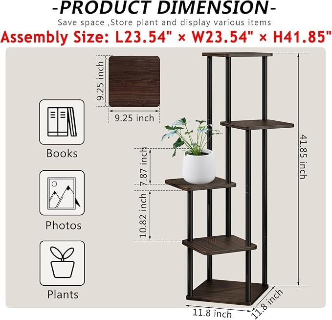 5 Tier Black Metal Plant Stand Indoor Outdoor Corner Tall Flower Shelf Rack