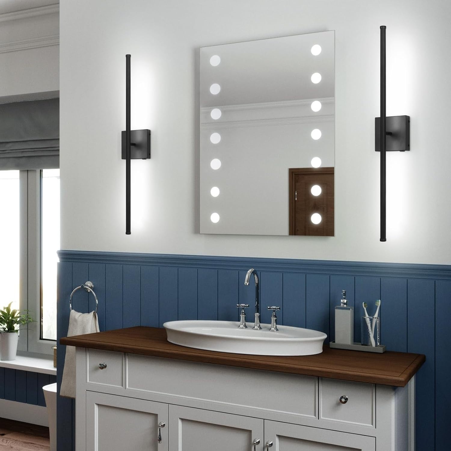 LED Wall Lights 2-Pack Wireless USB Rechargeable, Remote Dimmable RGB