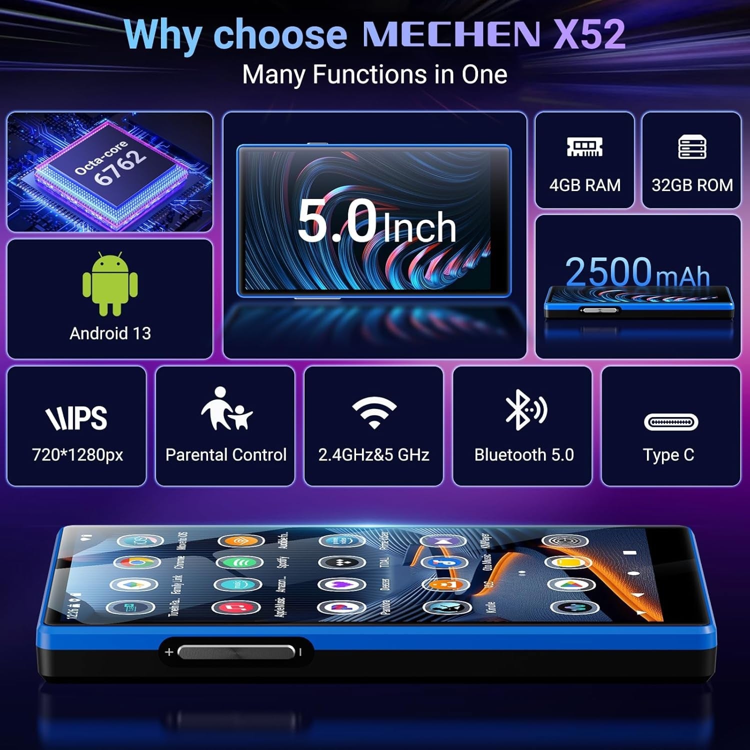 160GB MP3 Player WiFi Bluetooth Android 13 5" IPS Touch Screen