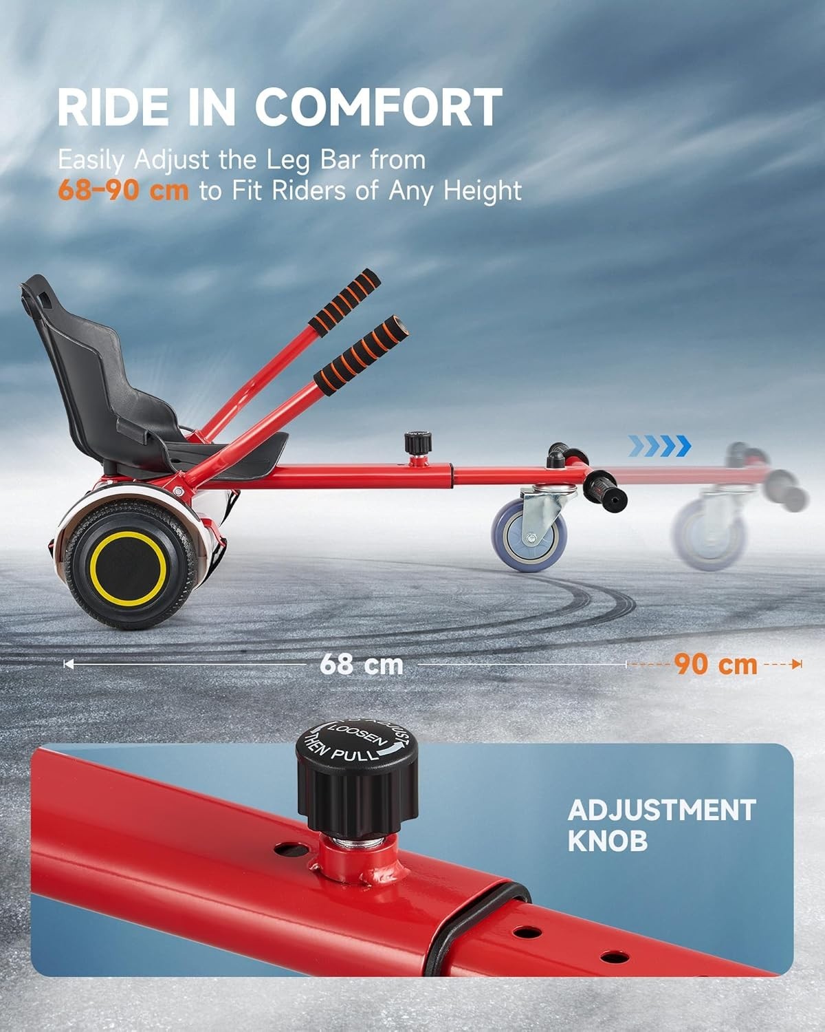 Hoverkart Attachment Seat for 6.5 8 10 Inch Hoverboard Red Adjustable