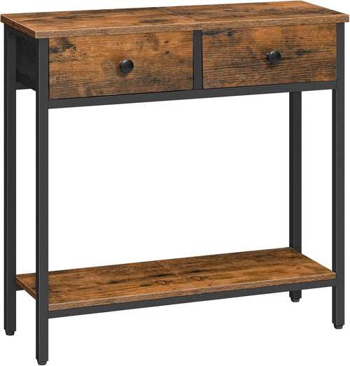 Slim Console Table with Storage Drawers & Shelf, Industrial Rustic Look