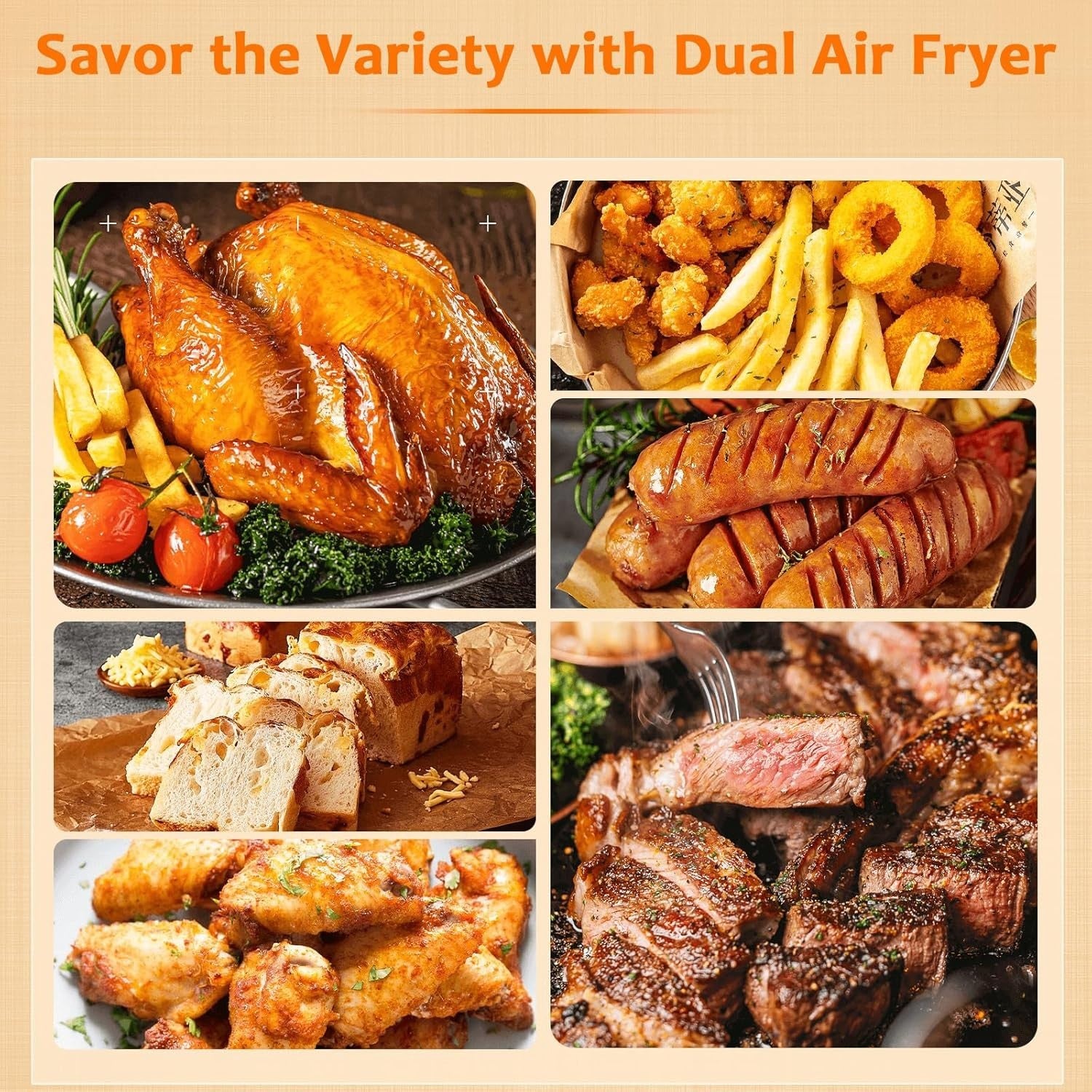 9L Dual Air Fryer 2x4.5L Sync Finish 8 Presets Touch 720° Air Oil Free
